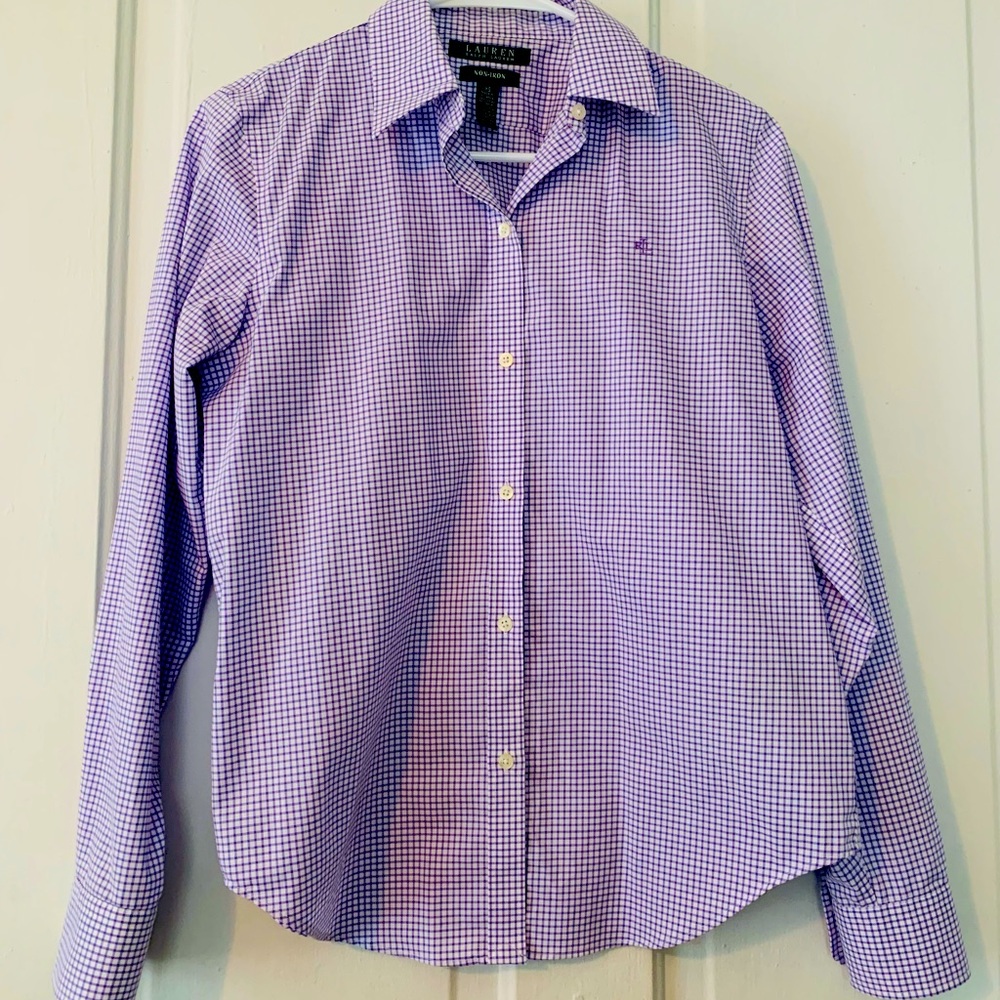 Women’s XS Ralph Lauren purple gingham non-iron Oxford Shirt